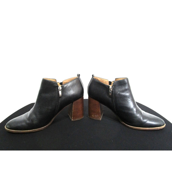 Franco Sarto Dante Black Leather Block Heel Ankle Booties Women 10 M - Picture 5 of 9